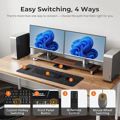 TESmart USB 3.0 DisplayPort + HDMI KVM Switch 2 Monitors 2 Computers 4K@60Hz - Image 5