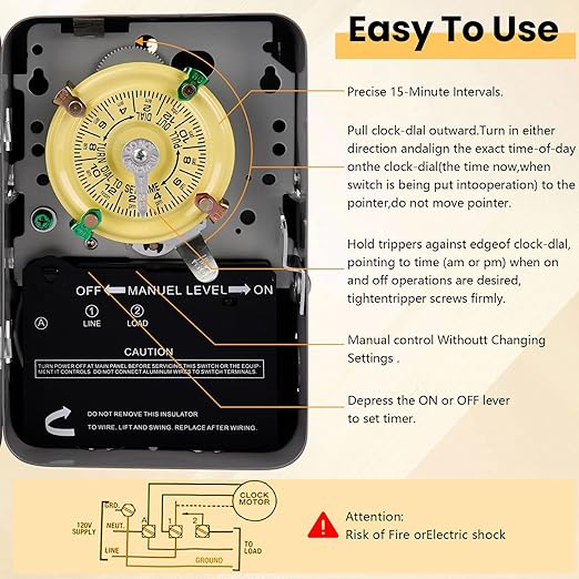 careNEW T101 Mechanical Timer Switch - 120V 2HP 40A SPST Electromechanical - Image 5