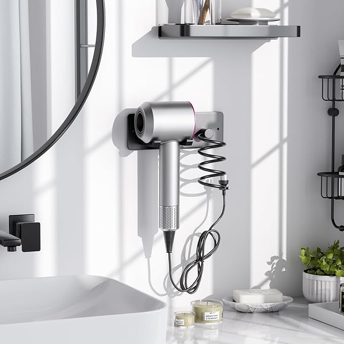 Tindbea Hair Dryer Holder + Curling Iron Holder, Blow Dryer Holder Wall Mount - Image 2