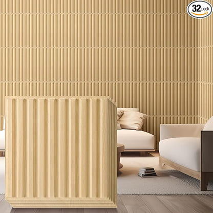 Nuanchu 32 Pcs 3D Slat Wall Panels 12 x 12 Inch PVC Fluted Textured Panel by Nuanchu