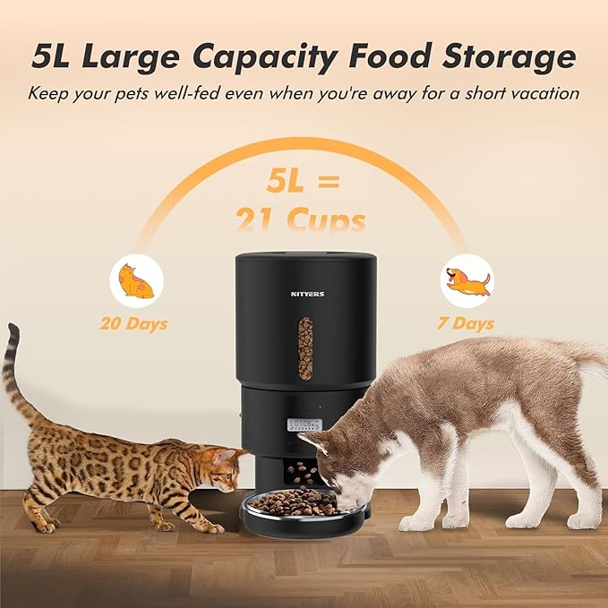 Automatic Cat Feeder - 5L Anti-Clog Cat Food Dispenser Keeps 2-15mm Dry Food - Image 8