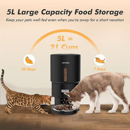 Automatic Cat Feeder - 5L Anti-Clog Cat Food Dispenser Keeps 2-15mm Dry Food - Image 8