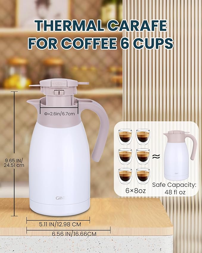GiNT 50.7 Ounces Stainless Steel Thermal Coffee Carafe - Image 5