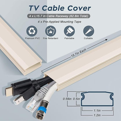 TV Cable Hider - 62.8in PVC Cord Hider Cable Management Wall, Paintable Cable - Image 2