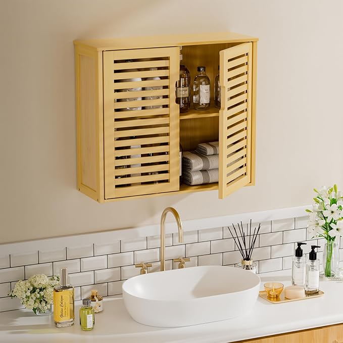 HITNET Bathroom Wall Cabinet, Medicine Cabinet Over The Toilet, Bamboo Hanging - Image 2