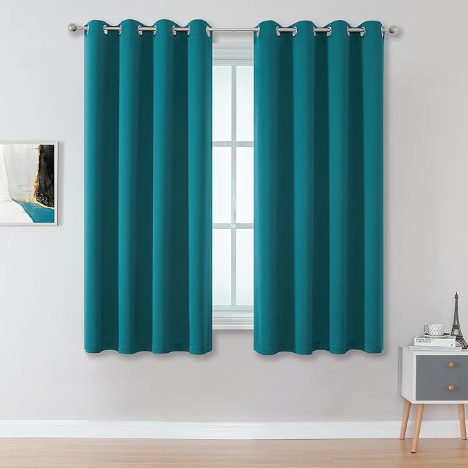 DUALIFE Teal Blackout Curtains Solid Color Eyelet Top Bedroom Curtains Thermal by DUALIFE