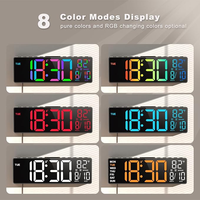 JALL 10.5'' Large Digital Wall Clock, Big LED Number Display, RGB Colors - Image 3