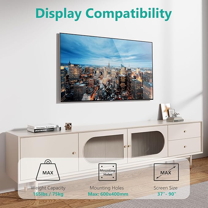 WALI TV Wall Mount Bracket for 37-90 Inch Flat Curved TVs up to 165 lbs - Image 2