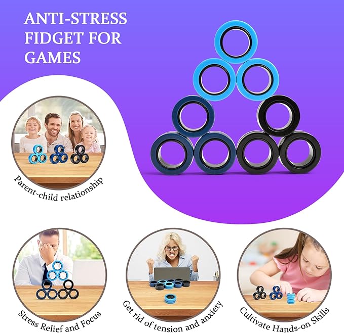 Cevioce 9 PCS Magnetic Ring Fidget Toys Set, ADHD Anxiety Magnetic Finger - Image 6
