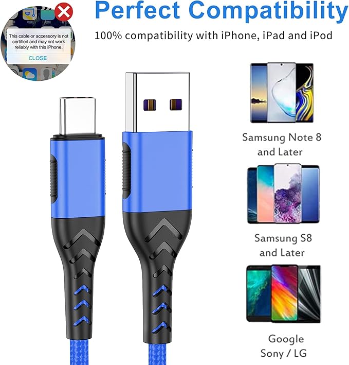 Durcord USB C Fast Charging Cable, Upgraded 2Pack 6ft USB C Charger - Image 6