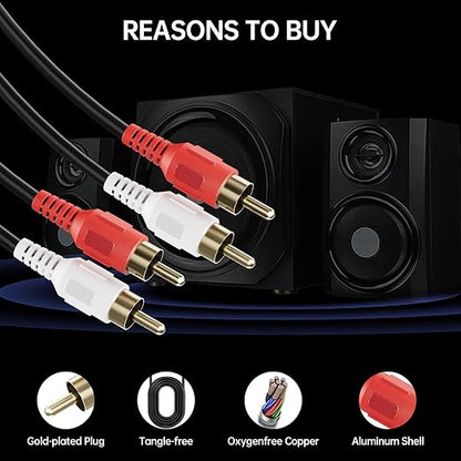 Sjorks RCA Cable 10ft, 2RCA Male to 2RCA Male, Audio Stereo Subwoofer Cable - Image 2
