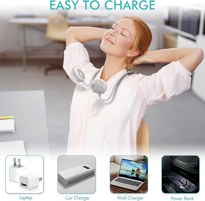 Portable Neck Fan, 2600mAh Battery Operated Ultra Quiet Hands Free USB Fan - Image 4