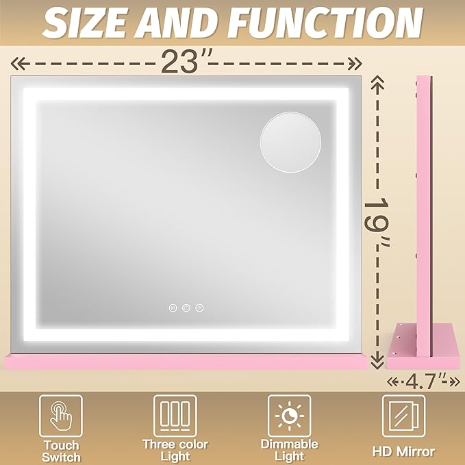 FENNIO Vanity Mirror with Lights 23"x18", Lighted Makeup Mirror, Large Vanity - Image 4