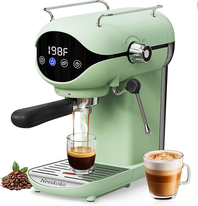 Espresso Machine with Steam Milk Frother Semi Automatic 20 Bar Compact Green by Unknown