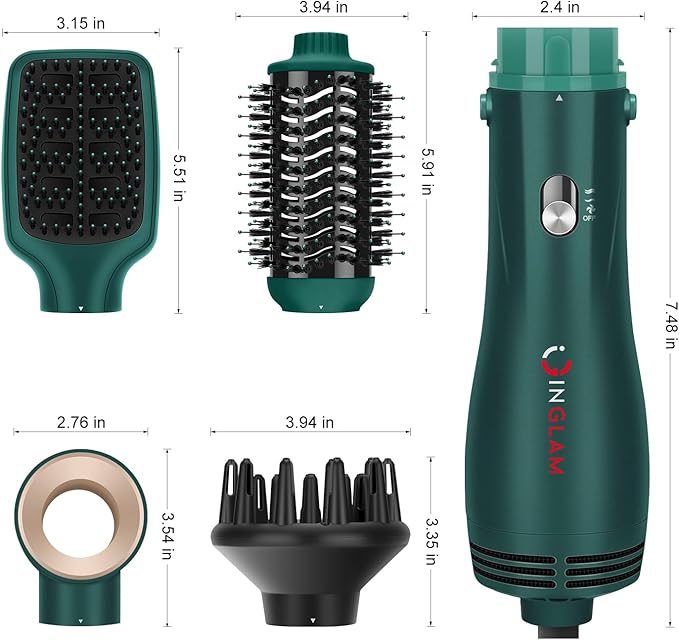 IG INGLAM Hair Dryer Brush, 4-in-1 Detachable Blow Dryer Brush, Ionic Diffuser - Image 6
