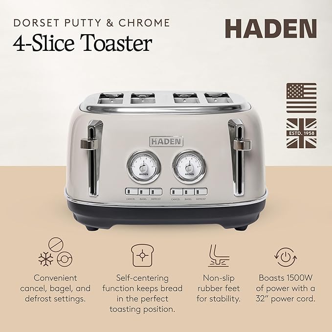 Haden Dorset 4-Slice Wide-Slot Toaster, Stainless-Steel Bread Toaster - Image 2