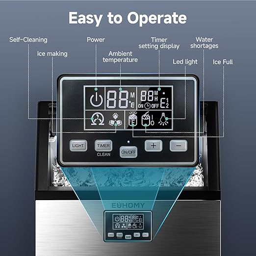 EUHOMY Commercial Ice Maker Machine, Moon-Shaped Ice, 100lbs/24H Stainless - Image 5