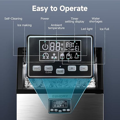 EUHOMY Commercial Ice Maker Machine, Moon-Shaped Ice, 100lbs/24H Stainless - Image 5