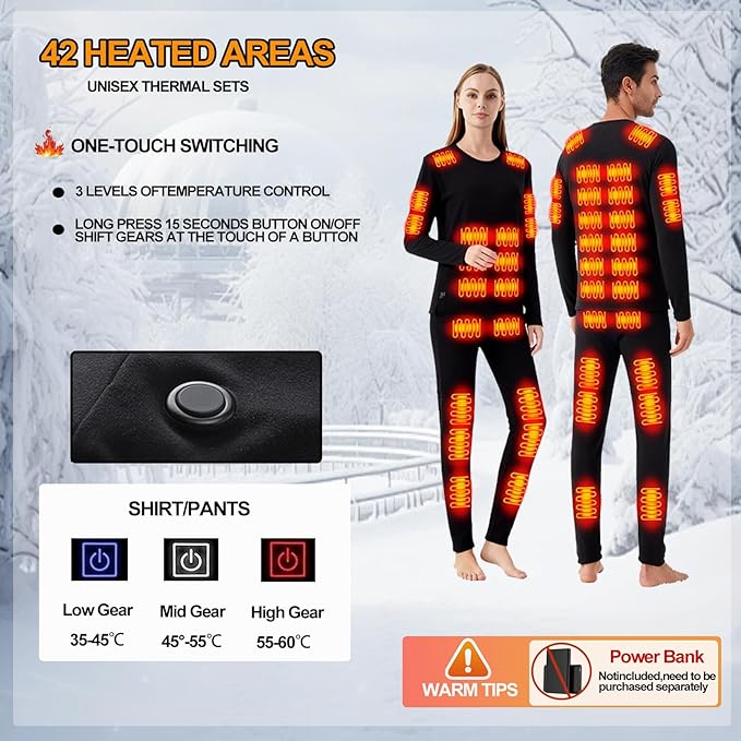 Heated Thermals Underwear Men Women: 42 Heating Zones Electric Thermal Long - Image 2
