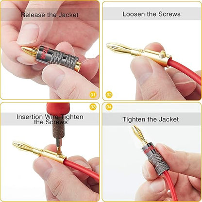 WGGE WG-029 Banana Plugs Audio Jack Connector, 24k Gold Dual Screw Lock Speaker - Image 6