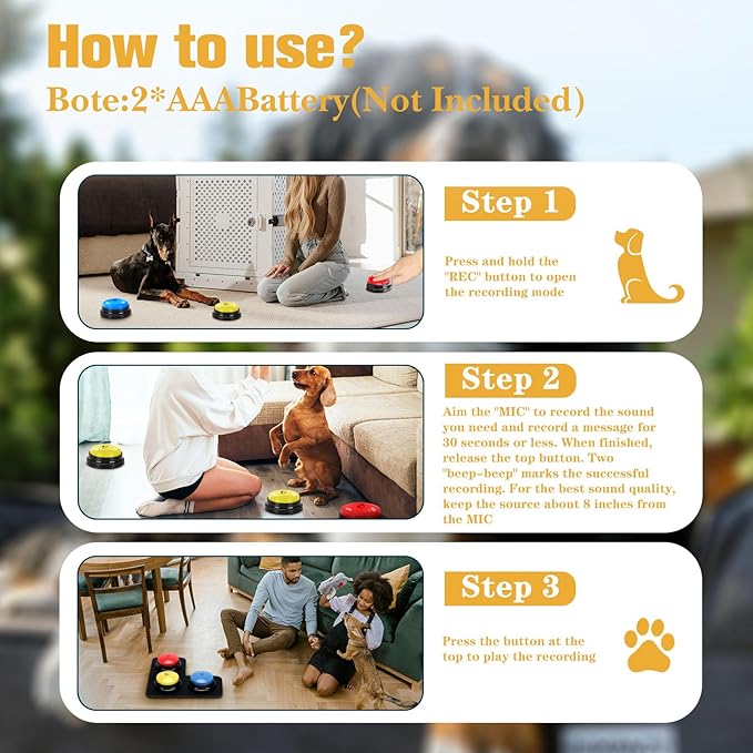 Dog Buttons for Communication Starter Pack 3 Dog Talking Button Set, 30s Voice - Image 6