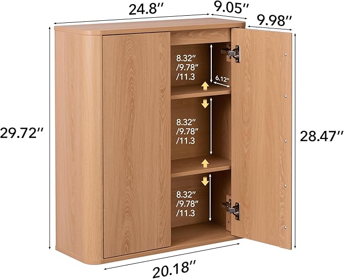 Wall Mounted Storage Cabinet, 2-Door Bathroom Medicine Cabinet - Image 2