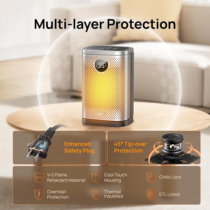 DREO Space Heater for Indoor, Portable Heater, 1500W Compact Ceramic Convection - Image 4
