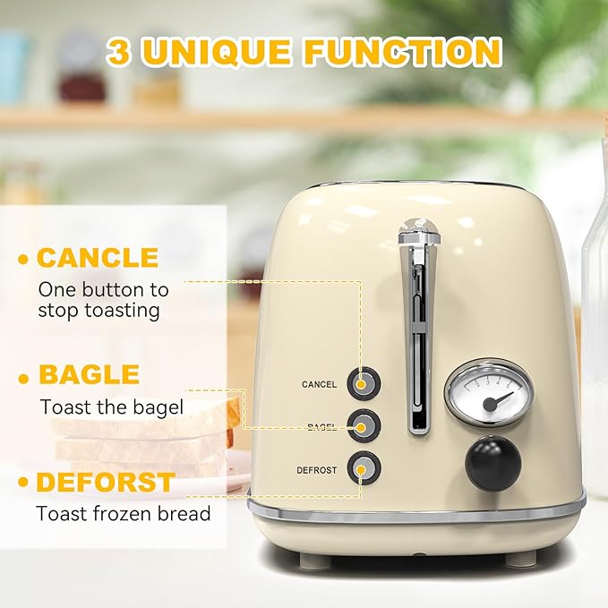 Toaster 2 slice, KitchMix Retro Stainless Steel Toaster - Image 4