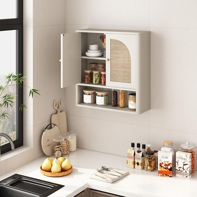 RUSTOWN Rattan Bathroom Wall Cabinet, Over The Toilet Storage Cabinets - Image 7