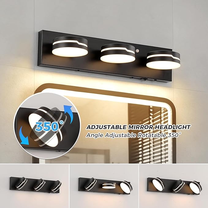 LED Modern Bathroom Lights Fixtures 3-Light Motion Sensor Vanity Light Matte - Image 2