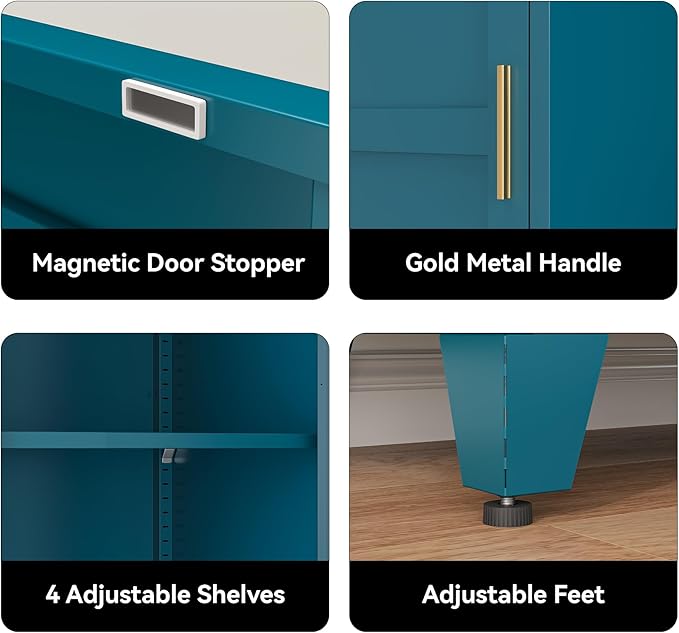 COFaR 67" Tall Pantry Cabinet, Peacock Blue Storage Cabinet - Image 6