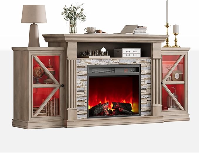 QUW Electric Fireplace TV Stand, Modern TV Console Table by QUW