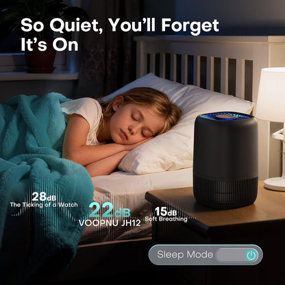 voopnu air purifiers for bedroom, high efficiency filter showing dimensions
