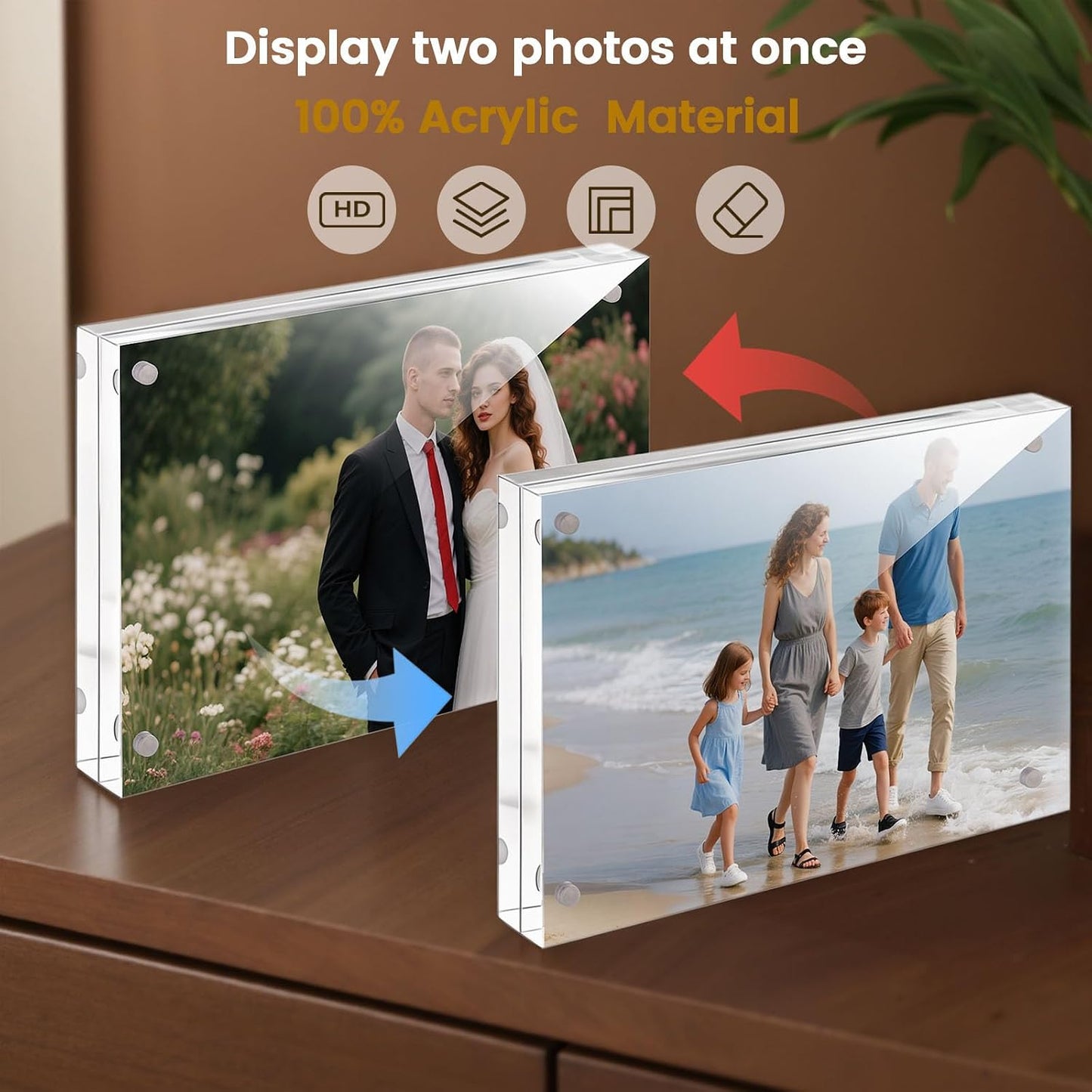 5x7 Acrylic Frames 2 Pack, Double Sided Magnetic Frames | Frameless Clear Photo Frames, Desktop Pictures Display
