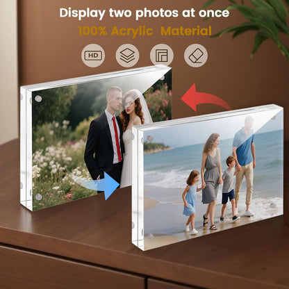 5x7 Acrylic Frames 2 Pack, Double Sided Magnetic Frames | Frameless Clear Photo Frames, Desktop Pictures Display