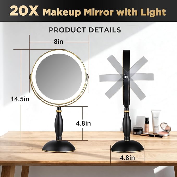 Lighted Makeup Mirror, 20x Magnifying Rechargeable Double Side Vanity Mirror - Image 7