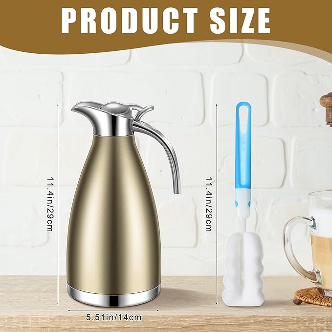 Uiifan 2 Pcs 68 oz Thermal Coffee Carafe Insulated Stainless Steel Coffee Carafe - Image 2