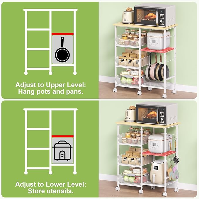Rolling Kitchen Storage Microwave Cart & Kitchen Island on Wheels, Adjustable - Image 4
