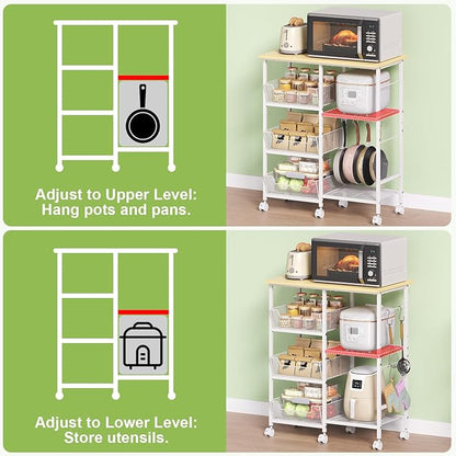 Rolling Kitchen Storage Microwave Cart & Kitchen Island on Wheels, Adjustable - Image 4