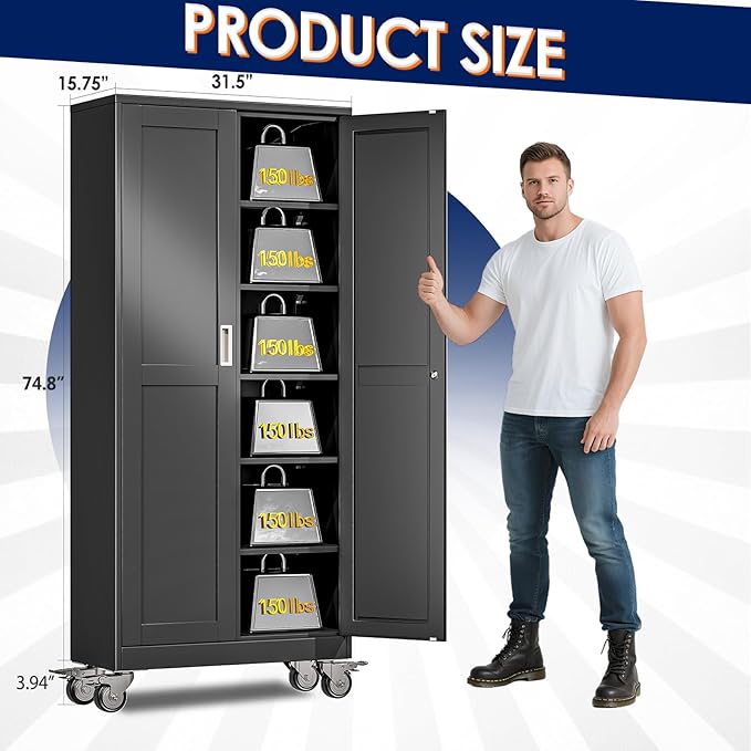 75" H Metal Garage Storage Cabinet, Rolling Tool Cabinet - Image 2