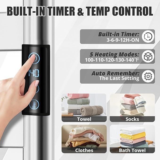 R FLORY Heated Towel Rack for Bathroom, 6 Bar Wall Mounted Towel Warmer Rack - Image 5