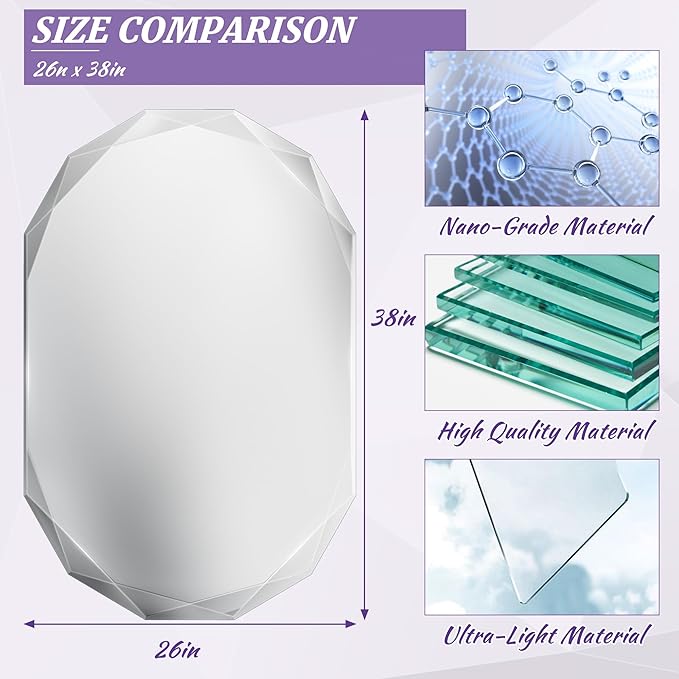 Bathroom Mirror for Wall, Beveled Edge Frameless Wall Mount Vanity, Wall - Image 5