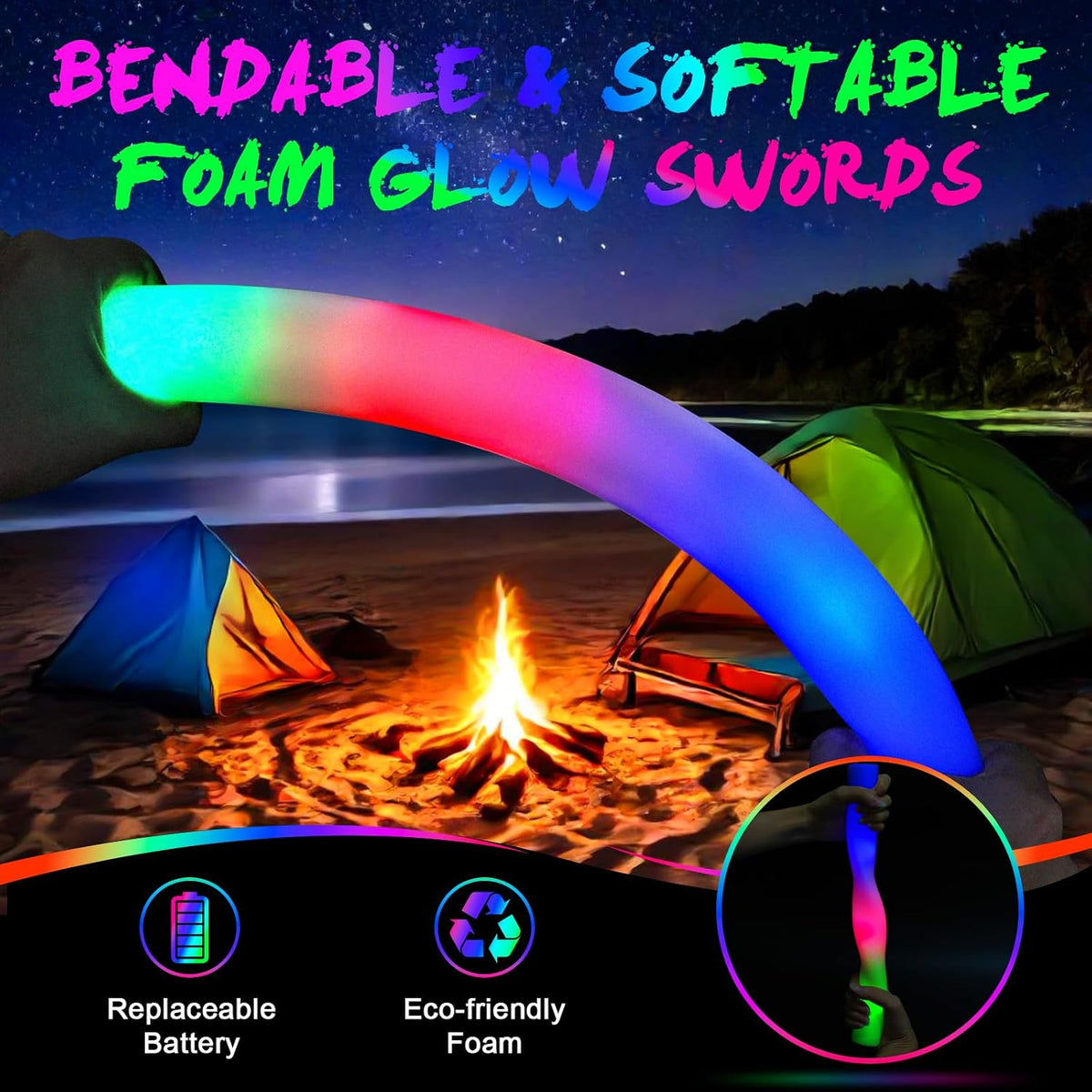 wellent 64 Pack Foam Glow Sticks, Bulk LED Foam Sticks, Foam Light Up Sticks ...