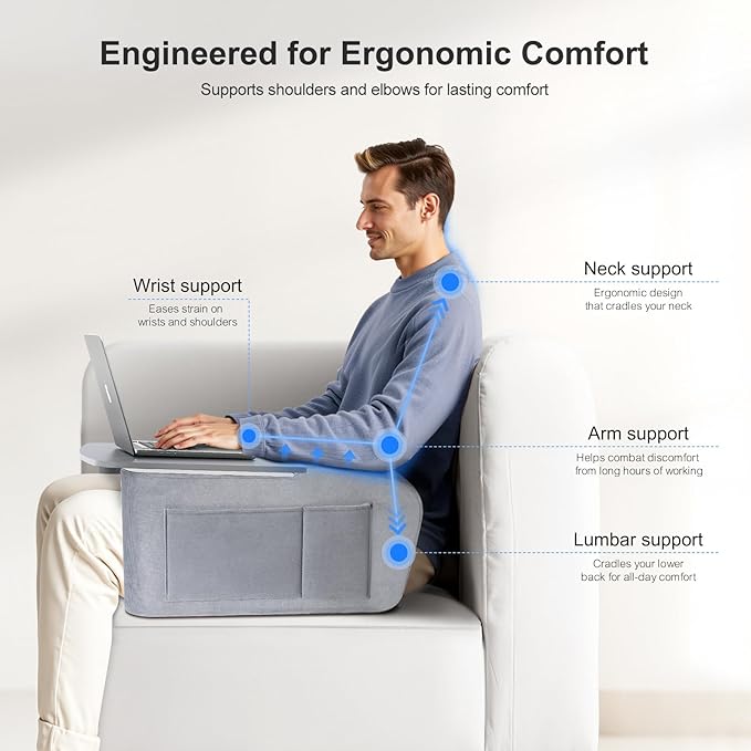 Reading Pillow for Gaming with Ergonomic Arm Rests, Wooden Lap Desk for Laptop - Image 3