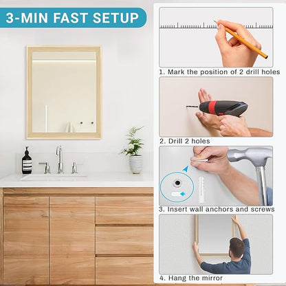 Oak Wood Effect Framed Wall Mirror, 16x20 Rectangle Mirror, 1/8" - Image 8
