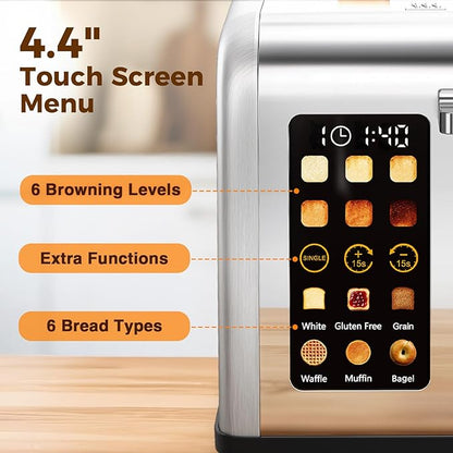 2 Slice Easy Touch Screen Toaster, Stainless Steel Toaster - Image 3