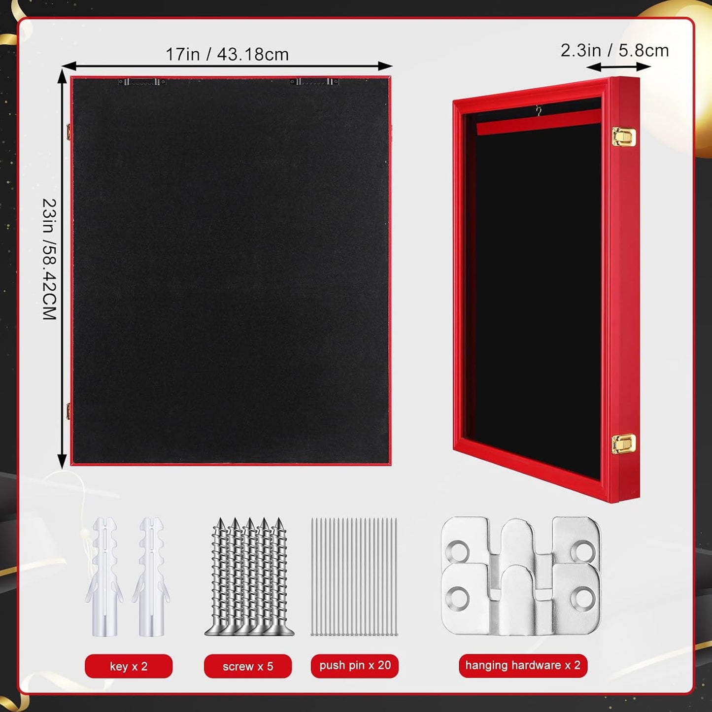 CroBlissful 1 Pcs 17"x23" Graduation Shadow Box Frame Large Wood Display Case with Stick Pins Hanging Hardware Graduation Gown Display Memory Shadow Box for Cap Gown Diploma Stole Cords (Red)