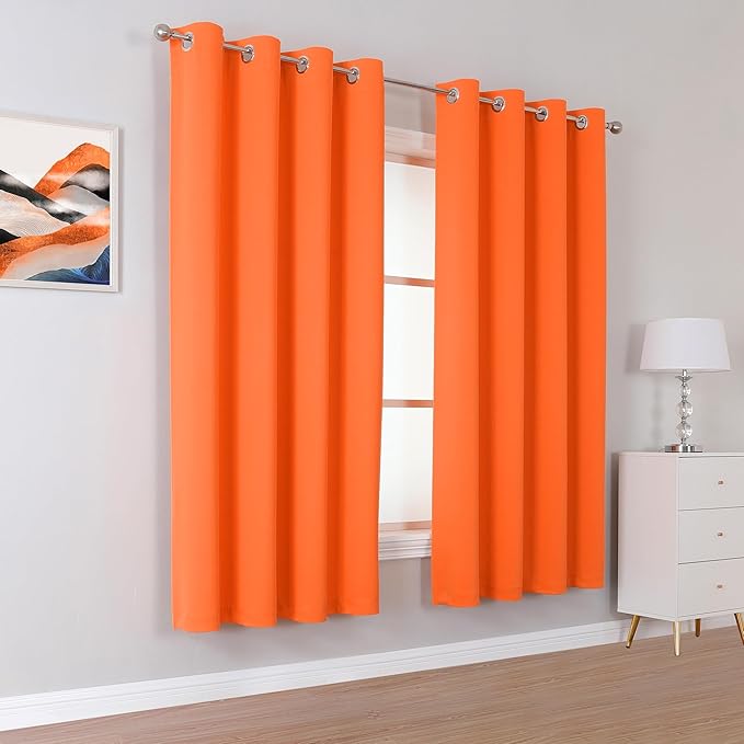 DUALIFE Orange Blackout Curtains 2 Panels 52 x 72 Inches Long, Window Treatment - Image 2