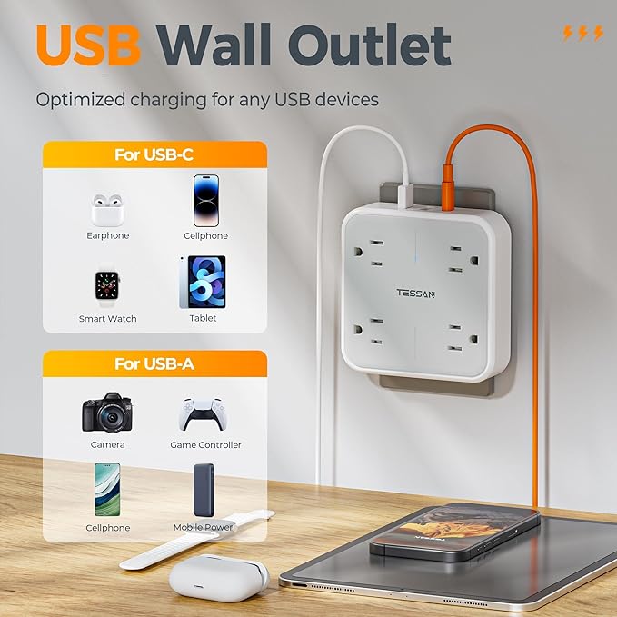 Multi Plug Outlet Extender, TESSAN Surge Protector Splitter - Image 3