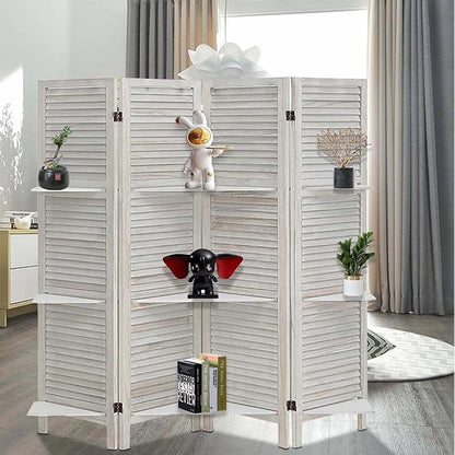 4 Panel Room Divider with Shelves, Room Dividers and Folding Privacy Screens - Image 3